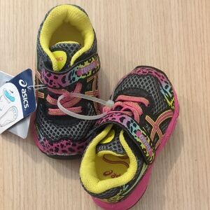 ASICS Kids' Black and Pink Sneakers with Yellow Accents